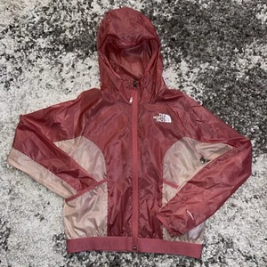 North Face Jacket Girls Pink Lightweight Full Zip Hooded Rain Windwall L 14/16 - Picture 1 of 13