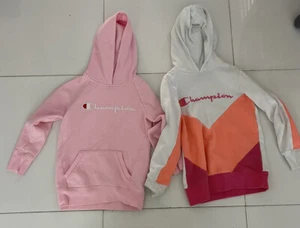 LOT of TWO Champion Girl's Hoodie Pullover Hooded Sweatshirt Script Logo SzS - Picture 1 of 5