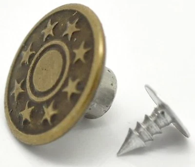 10 Stück Metallknöpfe/Jeansknöpfe bronzefarben, Stern-Muster Ø ca 17mm Stift 8mm - Bild 1 von 4