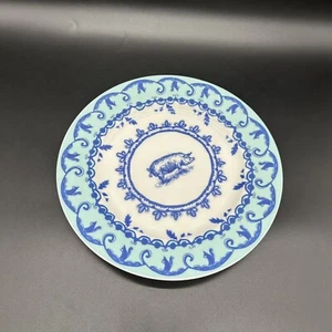 Anthropologie Dinner Plate Pig Squirrel Japan White Blue Decor Farmhouse Retired - Picture 1 of 10