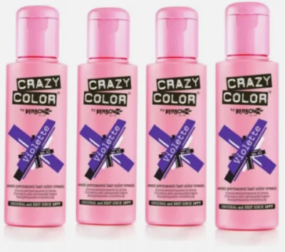 4x Tinte de cabello semipermanente Crazy Color violeta - 100 ml
