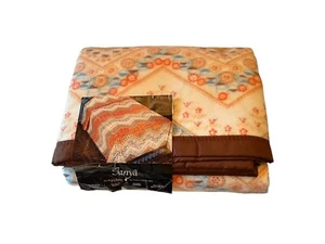 Vtg 80’s Beacon Tanya Blanket Twin/Full Satin Trim Orange Brown Floral USA NEW - Picture 1 of 11