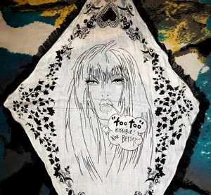 Vintage Betsey Johnson Y2K White Babe Girl Art Heart Black Gun Skull Dress Scarf - Picture 1 of 5