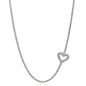 Dainty Heart Cubic Zirconia Sideways Chain Necklace in Sterling Silver - Picture 1 of 3
