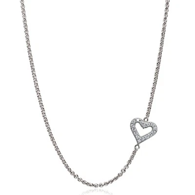 Dainty Heart Cubic Zirconia Sideways Chain Necklace in Sterling Silver - Image 1 of 3