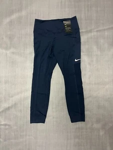 Nike Women's Yoga Pants Leggings Navy Blue With Mesh Dri-Fit - Size Medium - Picture 1 of 11