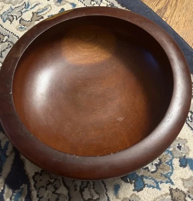 Centro de mesa grande de madera de cerezo para servir ensaladera 13x5 pulgadas con bandas de madera Foto 1 de 4