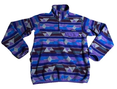 Pulôver de lã feminino asteca PATAGONIA Synchilla Snap-T colorido vintage - Imagem 1 de 4
