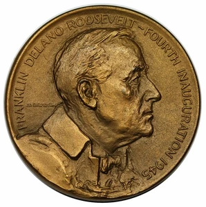 1945 Franklin D. Roosevelt Fourth Inaugural Medal by Davidson, bronze, 45 mm - Picture 1 of 2