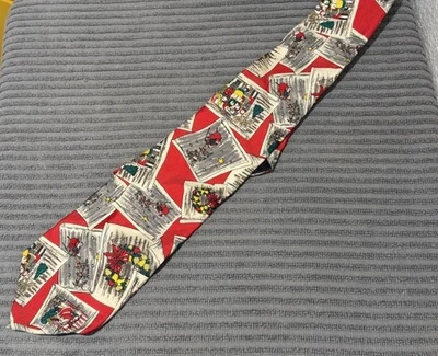 Christmas 100% Silk Tie Red Stamps Seals Vintage USA - Image 1 of 4