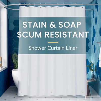 White Shower Curtain Liner 72x78 Extra Long Waterproof PEVA Magnets Rustproof - Image 1 of 4