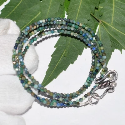 Naturale Azzurrite Collana con Perline 2 MM Gemma 925 Argento Sterling 152cm - Immagine 1 di 4