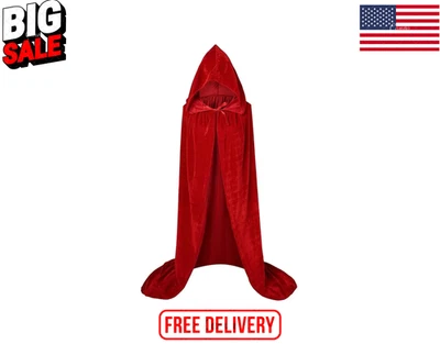 Capa longa com capuz de veludo Grim Reaper unissex diabo bruxa bruxa cosplay vermelha - Imagem 1 de 4