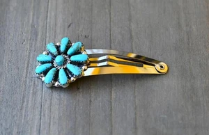 New Navajo by D Benally Hair Barrette Pin Sterling & Sleeping Beauty Turquoise - Picture 1 of 8