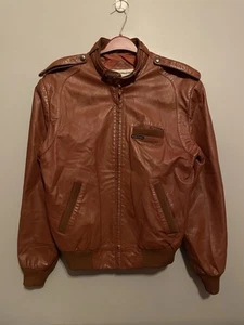 Vintage 1980's Members Only Leather Jacket Size 42 Brown (D333) - Picture 1 of 7