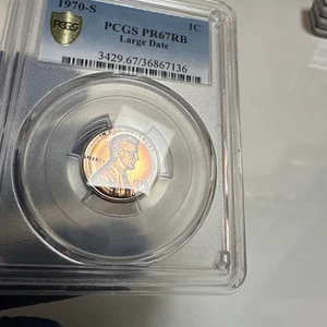 ๐ฏ1970-S Large Date Lincoln Memorial Cent PCGS PR67RB Halo Rainbow Toned! - Picture 1 of 8