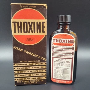 Thoxin Hustensirup volles Etikett Apothekerflasche Patent Med Reese Chemie Vintage - Bild 1 von 9