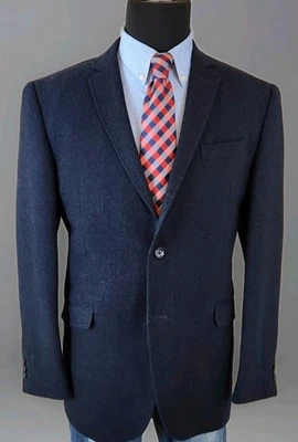 💙 BLUE Tweed Blazer Pronto Uomo Blue Herringbone Sport Coat Men XL (44) Jacket - Image 1 of 4