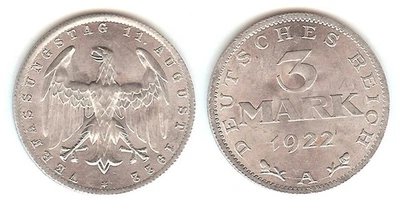 Allemagne WEIMAR - 3 mark 1922 SUP ++ - 3639 - Aluminium - Photo 1/4