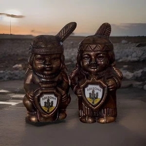 Vtg Native American Indian Copper Salt & Pepper Shakers Arizona USA - Picture 1 of 5