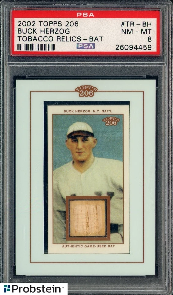 2002 Topps 206 Tobacco Buck Herzog HOF Game-Used Bat Patch PSA 8 NM-MT - Image 1 of 2