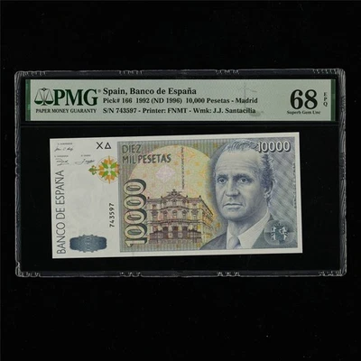 1992 Spain Banco de Espana 10000 Pesetas Pick#166 PMG 68 EPQ Superb Gem UNC - Image 1 of 4