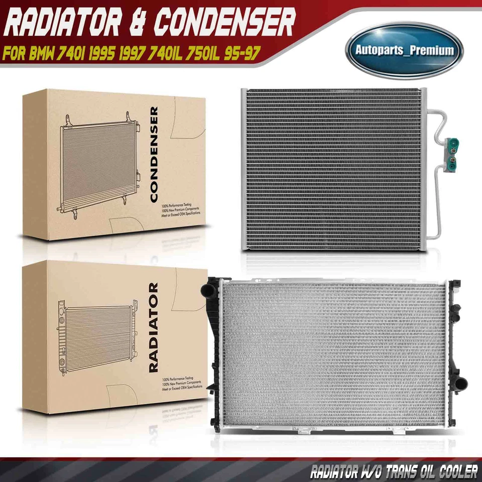 Kit de refrigeración de radiador y condensador de CA para BMW 740i 1995 1997 740iL 750iL 1995-1997 Foto 1 de 4