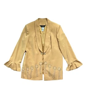 Vintage Elite Champagne Womens Yellow Blazer Jacket Beaded Jeweled Size 18 - Picture 1 of 7