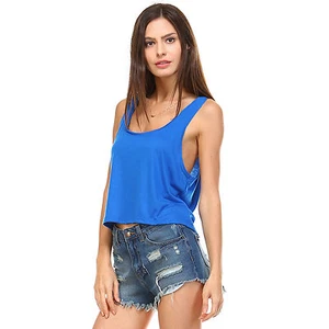 New Womens Royal Blue Crop Boxy Tank Top Tops Fashion Loose Flowy Sport S M L - Picture 1 of 1