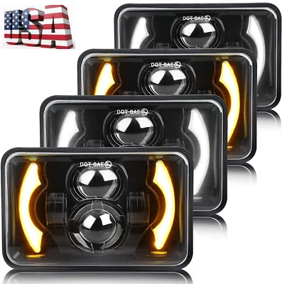 4Pc 4x6" LED Headlights Hi-Lo Red Acaleph Pattern DRL for Chevrolet Camaro 82-92 - Image 1 of 4