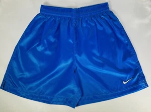 Vintage 90s Nike Unisex Size M (8-10) Soccer Nylon Soccer Shorts Royal Blue - Picture 1 of 11