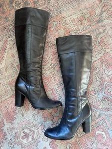 Marc Fisher Talent Black Leather Tall Boots Side Zip Medium Calf Women's 5.5 - Picture 1 of 11