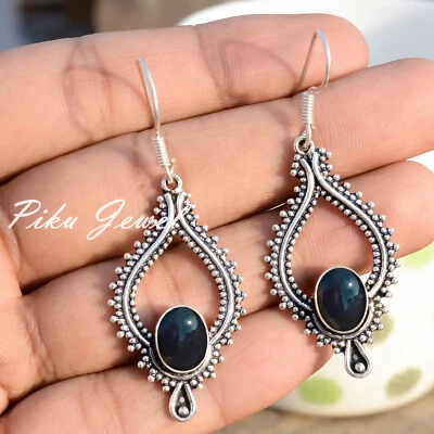 Orecchino in argento sterling 925 con pietra preziosa naturale onice nera gio... - Immagine 1 di 4