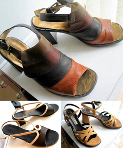 VTG Italian refurbished originally all leather block heel sandals, sz.8/9 - Picture 1 of 28