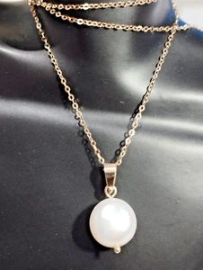 Set Kette Perlanhänger 43 cm Zuchtperle 9,5 mm ⌀ Gelbgold 8k=333 - Bild 1 von 10