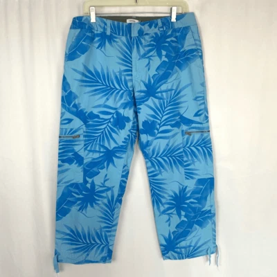 Retro IZOD Blue Cropped Capri's Women’s Pants 12 Tropical Palm Print Y2K Vintage - Image 1 of 4