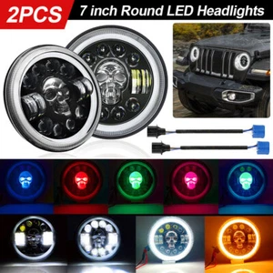 7" HALO Angel Eyes For Land Rover Defender 90 110 RGB Skull  LED DRL Headlights - Picture 1 of 21