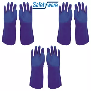 3 Pair Safetyware Double Dipped PVC Gauntlet Chemical Resistant Work Gloves Bulk - Picture 1 of 6
