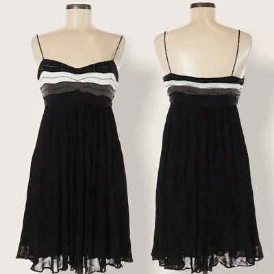 IISLI Black White Mini Dress Sweetheart Neck Viscose Womens Size Medium  Stripe Foto 1 de 4