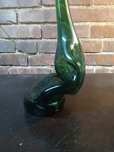 Vintage 60s Green Stretch Melted Made In Italy Glass Wine Bottle Vase 13"~RARE! - Picture 1 of 9