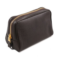 New $990 TOM FORD Chocolate Brown Pebble Grained Leather Single Zip Toiletry Bag