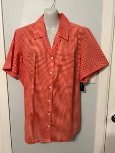 Neu mit Etikett Karen Scott Radiant Rose karierte Bluse mit Knopfleiste und SS Übergröße 2X - Bild 1 von 3