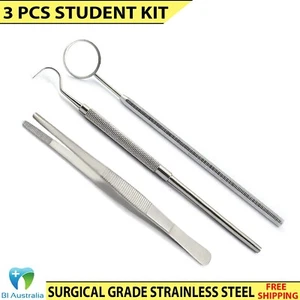 X3 Mouth Mirror Handle Probe 23 Hook Tarter Remover Dressing Cotton Tweezer Kit - Foto 1 di 1