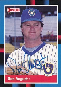 DON AUGUST MILWAUKEE BREWERS SIGNED 1988 DONRUSS BASEBALL CARD CHAPMAN PANTHERS - Picture 1 of 1