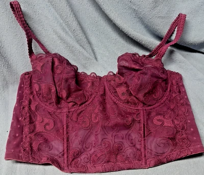 Sujetador bustier de encaje bordado con aros magenta 34C Gilligan & Omalley LUXE nuevo sin etiquetas Foto 1 de 4