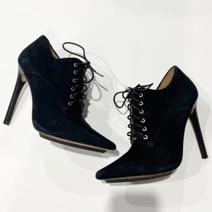 L.A.M.B. Isabella Black Suede Leather Stiletto Booties Size 9 - Picture 1 of 7