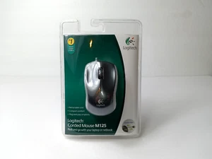 Logitech M125 Retractable Corded Mouse For Laptop Desktop Sealed - Picture 1 of 10