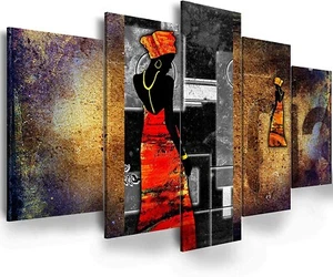 5pc Canvas Prints Abstract African Women Wall Art 40"Wx20"H Wooden Frame - Picture 1 of 4