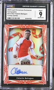 2023 Leaf Christmas Exclusive Candy Cane Folarin Balogun Auto 1/3 CGC 9 Auto 10 - Picture 1 of 2