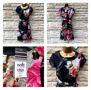 Tag £42 Ladies Wallis Chiffon Floral Belted Fit N Flare Summer Party Dress UK 8 - Picture 1 of 14